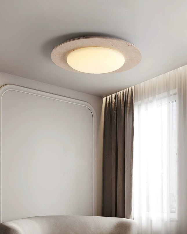 Lampa sufitowa Sky Dome z żółtego trawertynu i litego drewna – elegancka lampa w kształcie kopuły 2