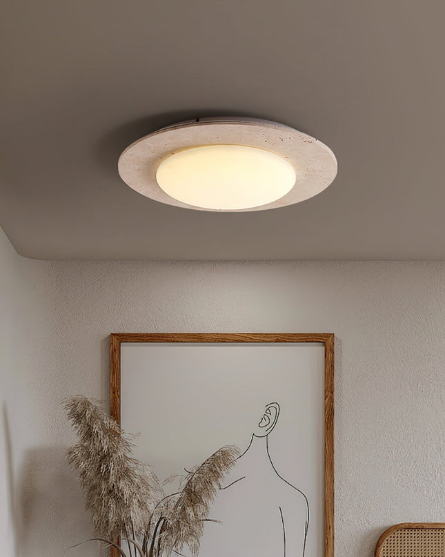 Lampa sufitowa Sky Dome z żółtego trawertynu i litego drewna – elegancka lampa w kształcie kopuły 4