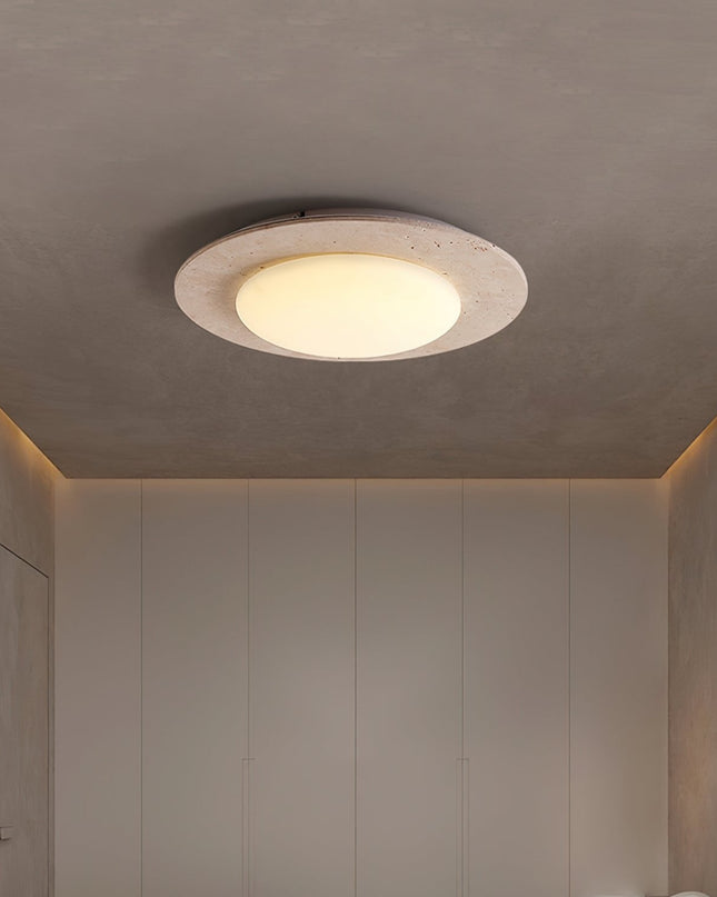 Lampa sufitowa Sky Dome z żółtego trawertynu i litego drewna – elegancka lampa w kształcie kopuły 5