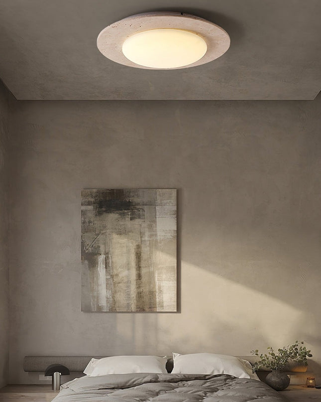 Lampa sufitowa Sky Dome z żółtego trawertynu i litego drewna – elegancka lampa w kształcie kopuły 6