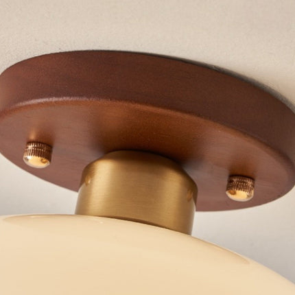 Lampa sufitowa z ciepłym blaskiem i drewnianym akcentem – klosz z opalowego szkła w stylu Bauhaus do sypialni i salonu 4