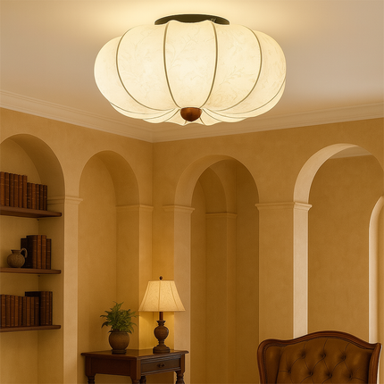 Lampa sufitowa z jedwabiu z oświetleniem LED – średniowieczny design, luksusowy abażur z tkaniny, opcje 40 cm, 50 cm lub 60 cm 2