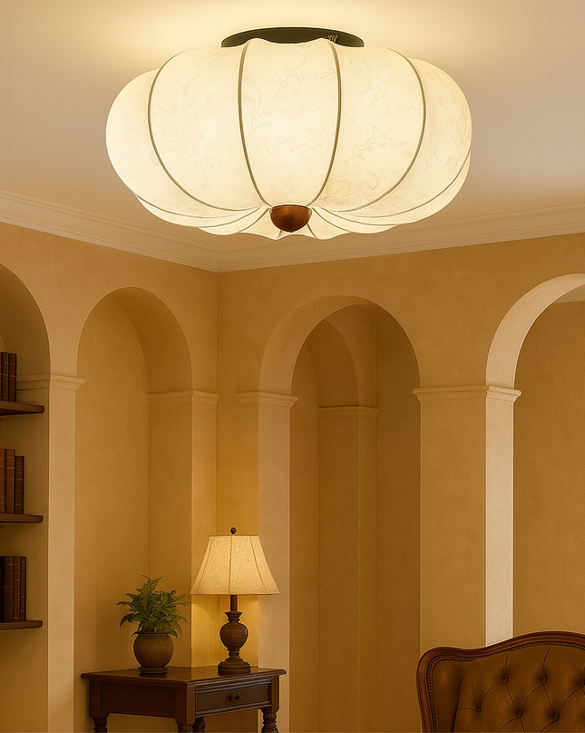 Lampa sufitowa z jedwabiu z oświetleniem LED – średniowieczny design, luksusowy abażur z tkaniny, opcje 40 cm, 50 cm lub 60 cm 2
