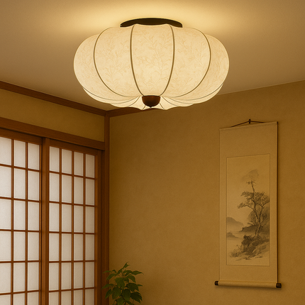 Lampa sufitowa z jedwabiu z oświetleniem LED – średniowieczny design, luksusowy abażur z tkaniny, opcje 40 cm, 50 cm lub 60 cm 4
