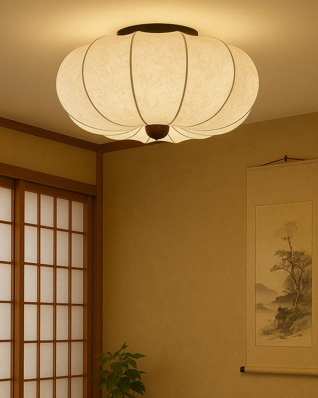 Lampa sufitowa z jedwabiu z oświetleniem LED – średniowieczny design, luksusowy abażur z tkaniny, opcje 40 cm, 50 cm lub 60 cm 4