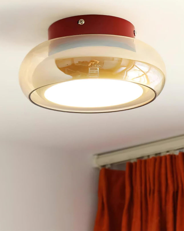 Lampa sufitowa z wbudowaną diodą LED i okrągłym szklanym kloszem – nowoczesny metalowy design do sypialni i salonu 1