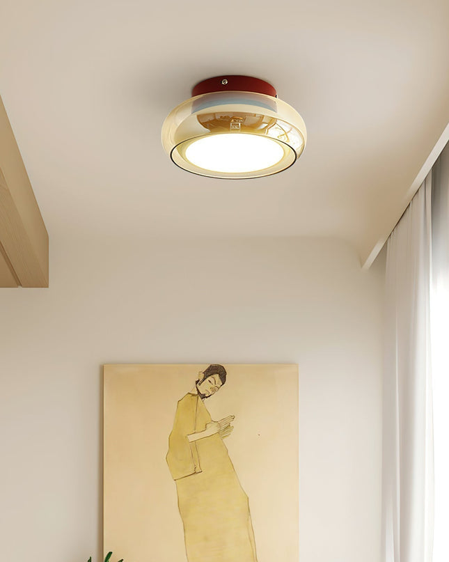 Lampa sufitowa z wbudowaną diodą LED i okrągłym szklanym kloszem – nowoczesny metalowy design do sypialni i salonu 3