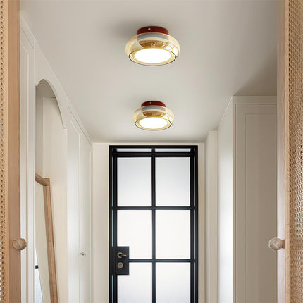 Lampa sufitowa z wbudowaną diodą LED i okrągłym szklanym kloszem – nowoczesny metalowy design do sypialni i salonu 4