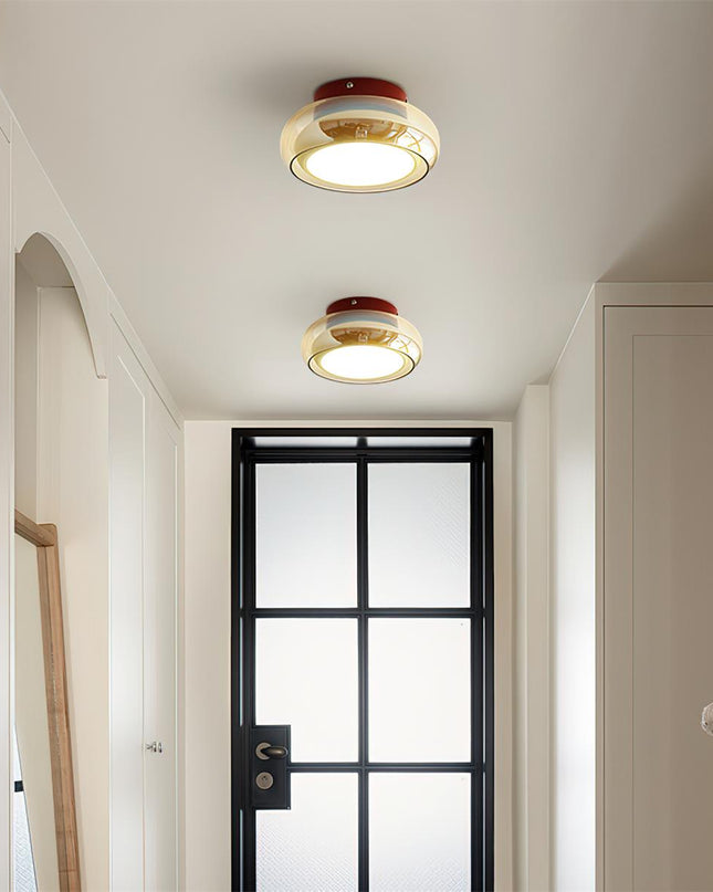 Lampa sufitowa z wbudowaną diodą LED i okrągłym szklanym kloszem – nowoczesny metalowy design do sypialni i salonu 4