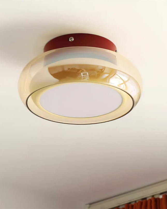 Lampa sufitowa z wbudowaną diodą LED i okrągłym szklanym kloszem – nowoczesny metalowy design do sypialni i salonu 8