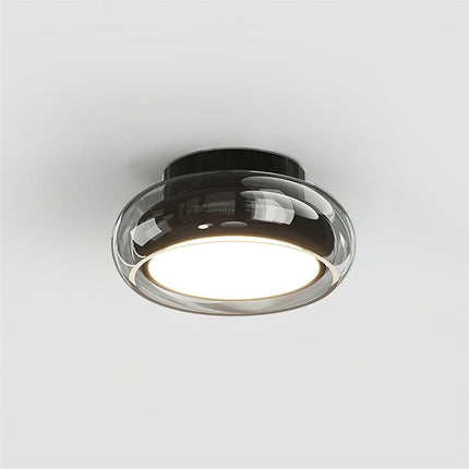 Lampa sufitowa z wbudowaną diodą LED i okrągłym szklanym kloszem – nowoczesny metalowy design do sypialni i salonu 9