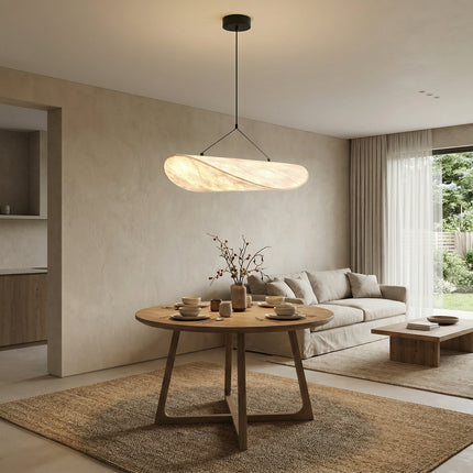 Lampa wisząca Japandi z jedwabnym kloszem i kompatybilnością z diodami LED – czarna lampa wisząca do kuchni i jadalni 1