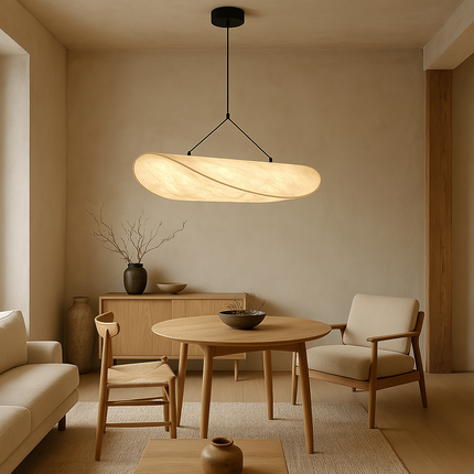 Lampa wisząca Japandi z jedwabnym kloszem i kompatybilnością z diodami LED – czarna lampa wisząca do kuchni i jadalni 4