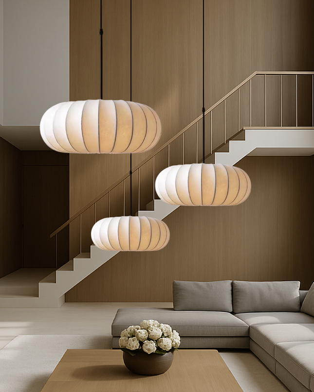 Lampa wisząca Silk z ciepłym światłem LED – regulowana, nowoczesna, minimalistyczna konstrukcja – dostępna w rozmiarach 30 cm, 40 cm i 50 cm 3
