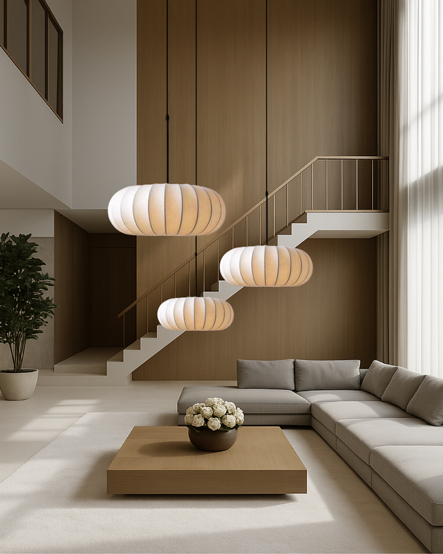 Lampa wisząca Silk z ciepłym światłem LED – regulowana, nowoczesna, minimalistyczna konstrukcja – dostępna w rozmiarach 30 cm, 40 cm i 50 cm 6