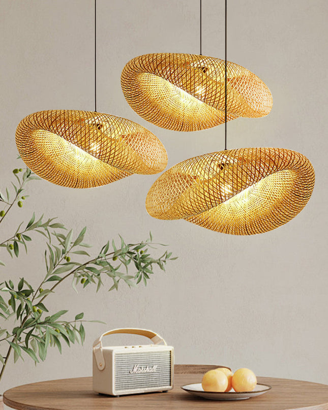 Lampa wisząca bambusowa z regulowaną wysokością – skandynawski minimalistyczny design – naturalna lampa wisząca LED 0