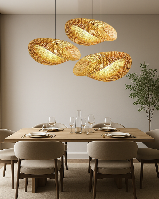 Lampa wisząca bambusowa z regulowaną wysokością – skandynawski minimalistyczny design – naturalna lampa wisząca LED 1