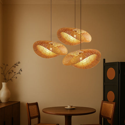 Lampa wisząca bambusowa z regulowaną wysokością – skandynawski minimalistyczny design – naturalna lampa wisząca LED 2