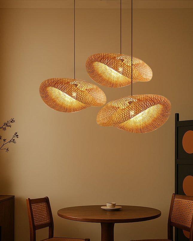 Lampa wisząca bambusowa z regulowaną wysokością – skandynawski minimalistyczny design – naturalna lampa wisząca LED 2