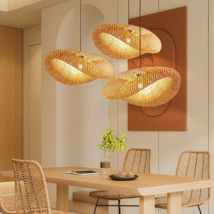 Lampa wisząca bambusowa z regulowaną wysokością – skandynawski minimalistyczny design – naturalna lampa wisząca LED 3