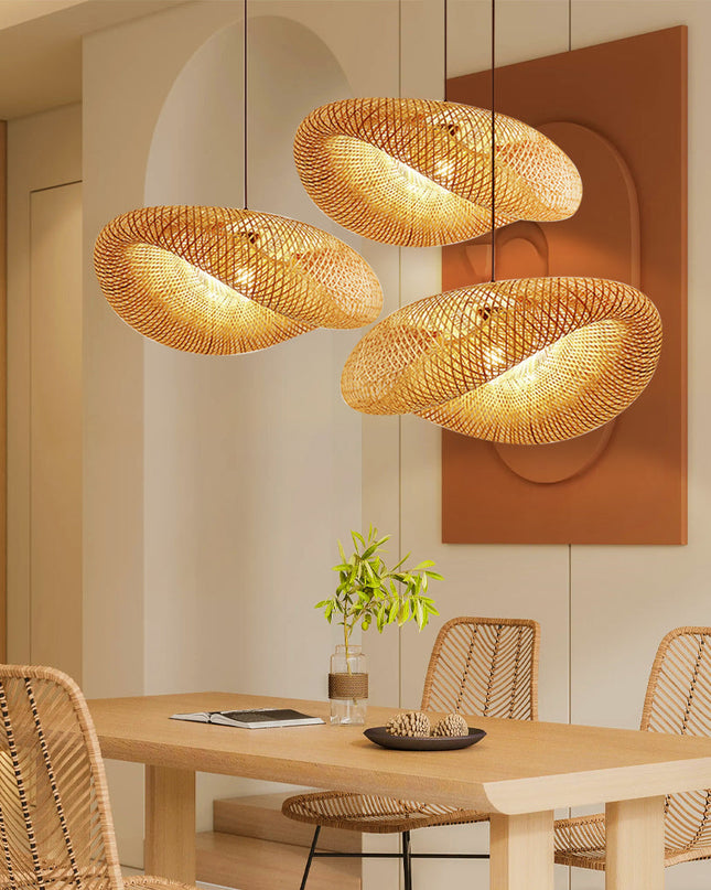 Lampa wisząca bambusowa z regulowaną wysokością – skandynawski minimalistyczny design – naturalna lampa wisząca LED 3