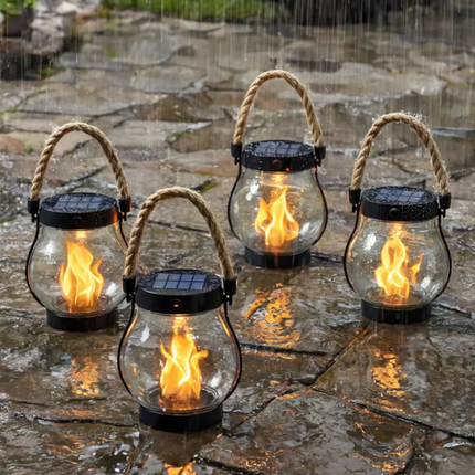 Lampa wisząca solarna z efektem płomienia – wodoodporna lampa ogrodowa 1