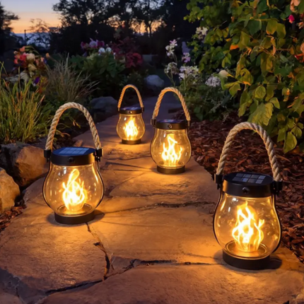 Lampa wisząca solarna z efektem płomienia – wodoodporna lampa ogrodowa 2
