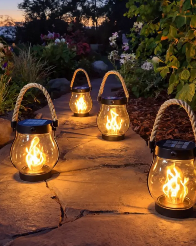 Lampa wisząca solarna z efektem płomienia – wodoodporna lampa ogrodowa 2