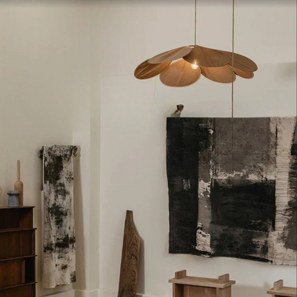 Lampa wisząca w kształcie kwiatu z ciepłym światłem – lampa wisząca z tkaniny i metalu do salonu i jadalni 0