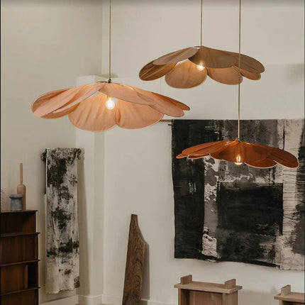 Lampa wisząca w kształcie kwiatu z ciepłym światłem – lampa wisząca z tkaniny i metalu do salonu i jadalni 2