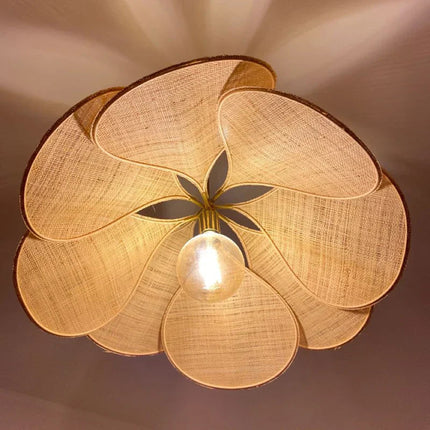 Lampa wisząca w kształcie kwiatu z ciepłym światłem – lampa wisząca z tkaniny i metalu do salonu i jadalni 5