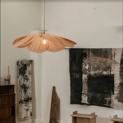 Lampa wisząca w kształcie kwiatu z ciepłym światłem – lampa wisząca z tkaniny i metalu do salonu i jadalni 6