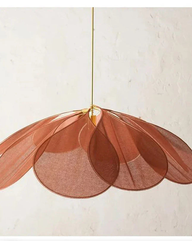 Lampa wisząca w kształcie kwiatu z ciepłym światłem – lampa wisząca z tkaniny i metalu do salonu i jadalni 7