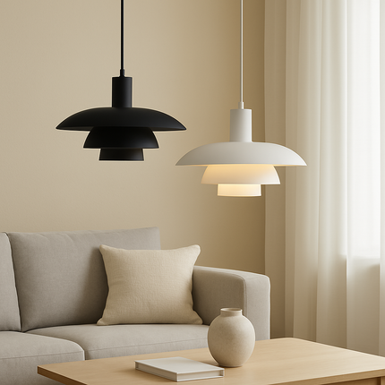 Lampa wisząca w stylu duńskim z wbudowanym oświetleniem LED – ściemnialna, metalowa lampa do wyspy kuchennej – średnica 29 cm lub 39 cm 1