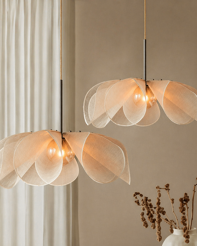 Lampa wisząca w stylu vintage z regulowanym kloszem z tkaniny – ciepłe oświetlenie LED do kuchni 1