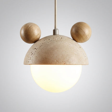 Lampa wisząca z ciepłym światłem LED i wykończeniem z naturalnego trawertynu – zabawny minimalistyczny design 0