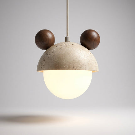 Lampa wisząca z ciepłym światłem LED i wykończeniem z naturalnego trawertynu – zabawny minimalistyczny design 6