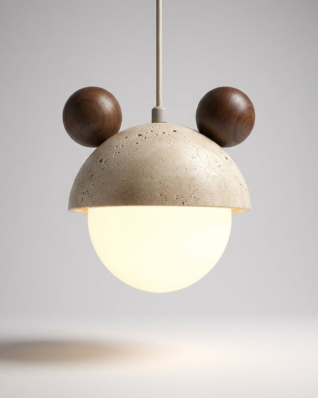 Lampa wisząca z ciepłym światłem LED i wykończeniem z naturalnego trawertynu – zabawny minimalistyczny design 6