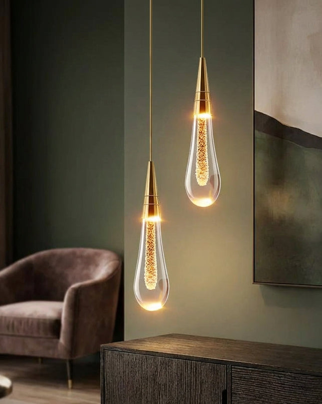 Lampa wisząca z kloszem w kształcie kropli, zapewniająca ciepłe, białe oświetlenie otoczenia – nowoczesna lampa wisząca do kuchni 1