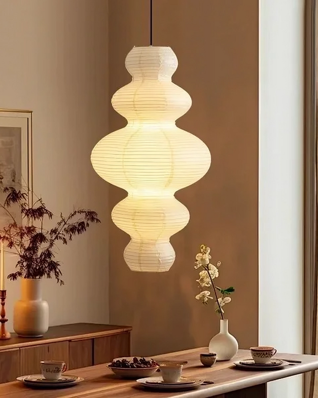 Lampa wisząca z papieru ryżowego z regulowaną wysokością – minimalistyczna, wielowarstwowa lampa wisząca do kuchni i jadalni 0