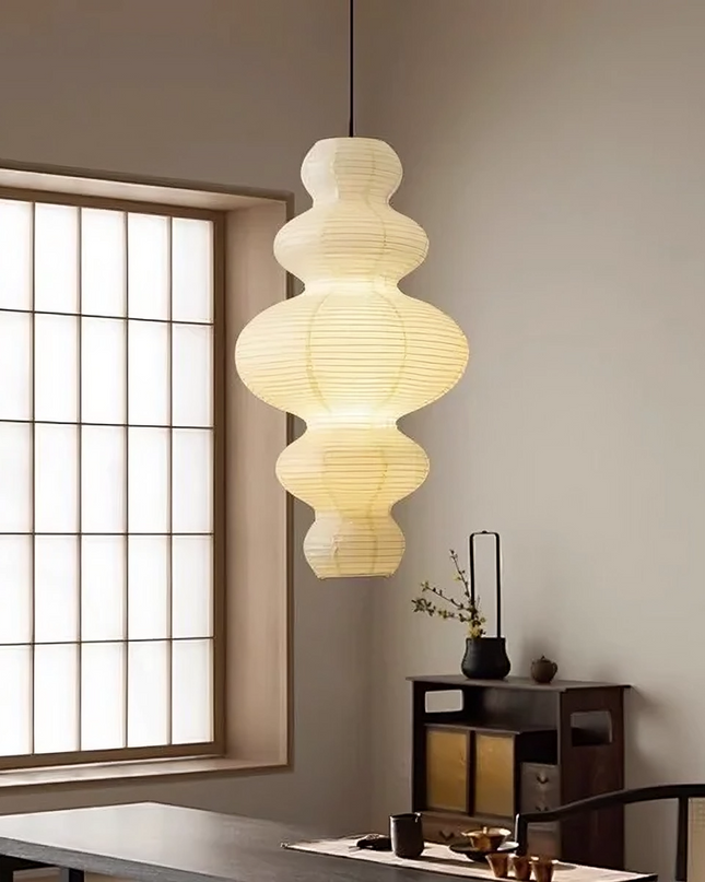 Lampa wisząca z papieru ryżowego z regulowaną wysokością – minimalistyczna, wielowarstwowa lampa wisząca do kuchni i jadalni 1