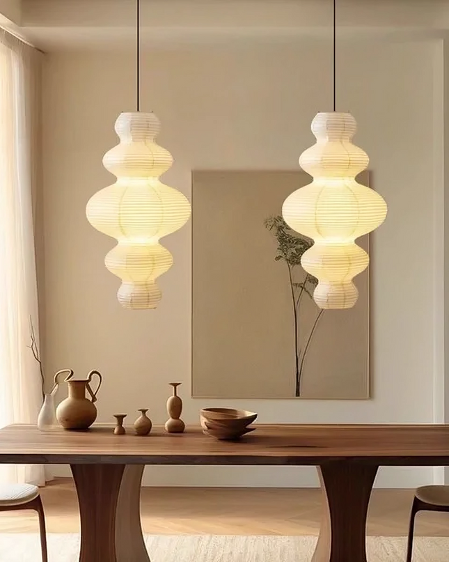 Lampa wisząca z papieru ryżowego z regulowaną wysokością – minimalistyczna, wielowarstwowa lampa wisząca do kuchni i jadalni 2