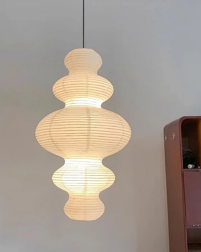 Lampa wisząca z papieru ryżowego z regulowaną wysokością – minimalistyczna, wielowarstwowa lampa wisząca do kuchni i jadalni 3