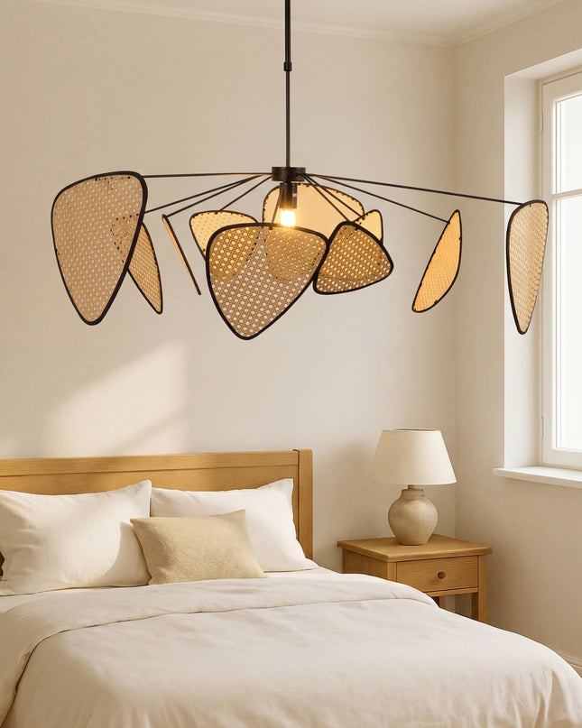 Lampa wisząca z rattanu z regulowanym kablem – organiczny, nowoczesny design do kuchni i jadalni 0