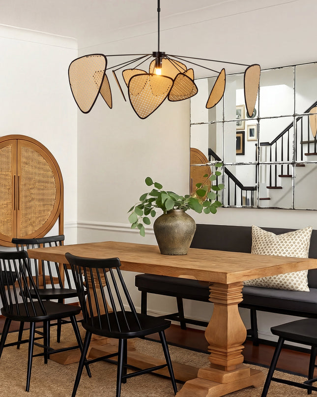 Lampa wisząca z rattanu z regulowanym kablem – organiczny, nowoczesny design do kuchni i jadalni 1
