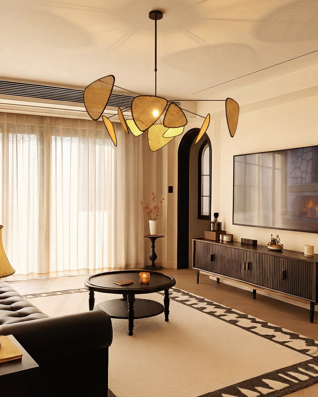 Lampa wisząca z rattanu z regulowanym kablem – organiczny, nowoczesny design do kuchni i jadalni 2