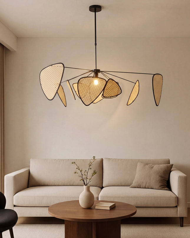 Lampa wisząca z rattanu z regulowanym kablem – organiczny, nowoczesny design do kuchni i jadalni 3
