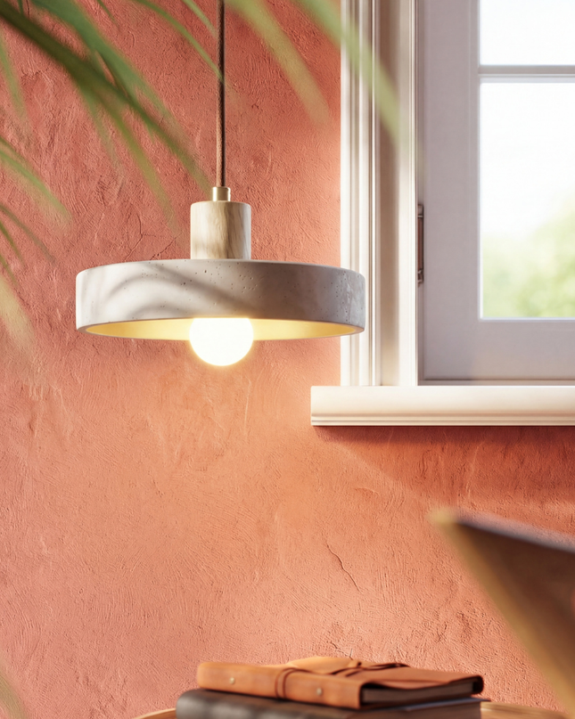 Lampa wisząca z regulowaną wysokością i ciepłym światłem LED – minimalistyczna lampa wisząca z trawertynu inspirowana stylem Bauhaus 2
