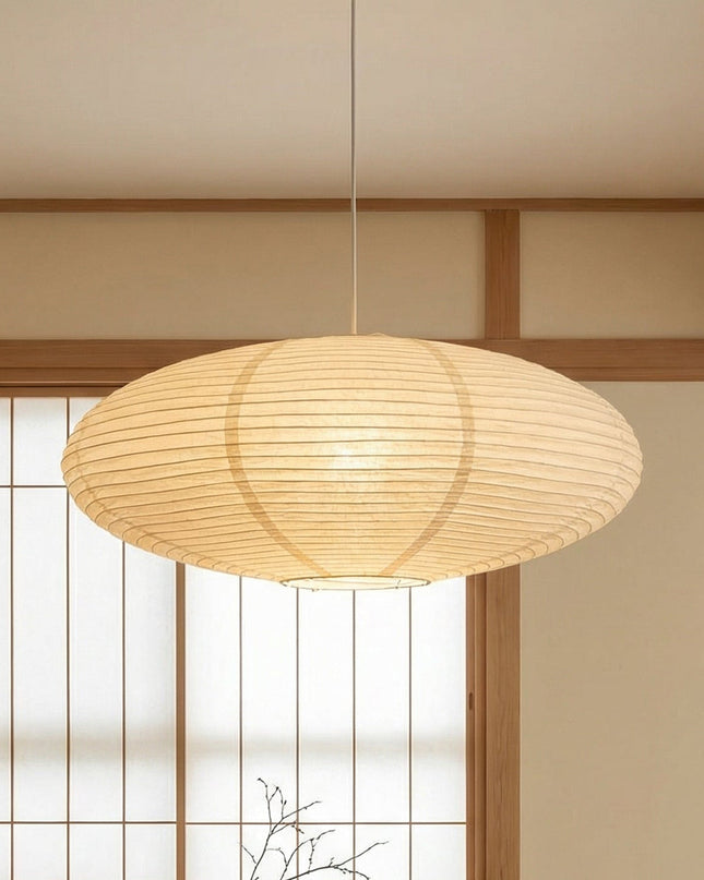 Lampa wisząca z regulowaną wysokością i delikatnym światłem LED – minimalistyczny wzór wabi-sabi z ręcznie robionego papieru 1