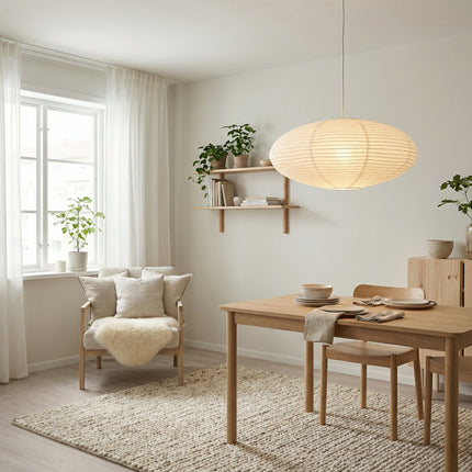 Lampa wisząca z regulowaną wysokością i delikatnym światłem LED – minimalistyczny wzór wabi-sabi z ręcznie robionego papieru 3